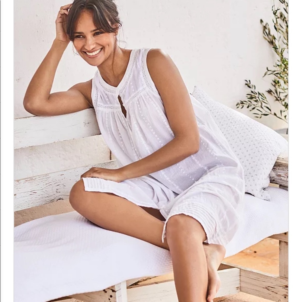 Embroidered Pintuck Detail Cotton Dress XS